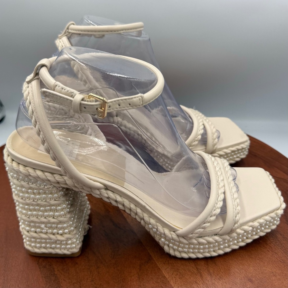 Dolce Vita Agnes Ankle Strap Platform Sandals Ivory Pearl Braided‎ Womens 9.5